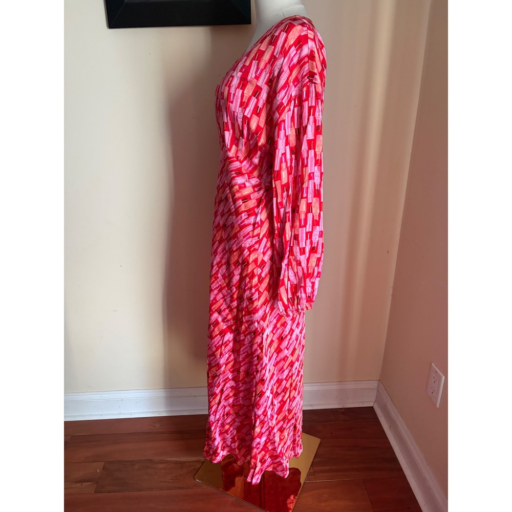 Never Fully Dressed Lipstick Print Emma Maxi Dress Red Pink Long Sleeve US 8 - Picture 8 of 9